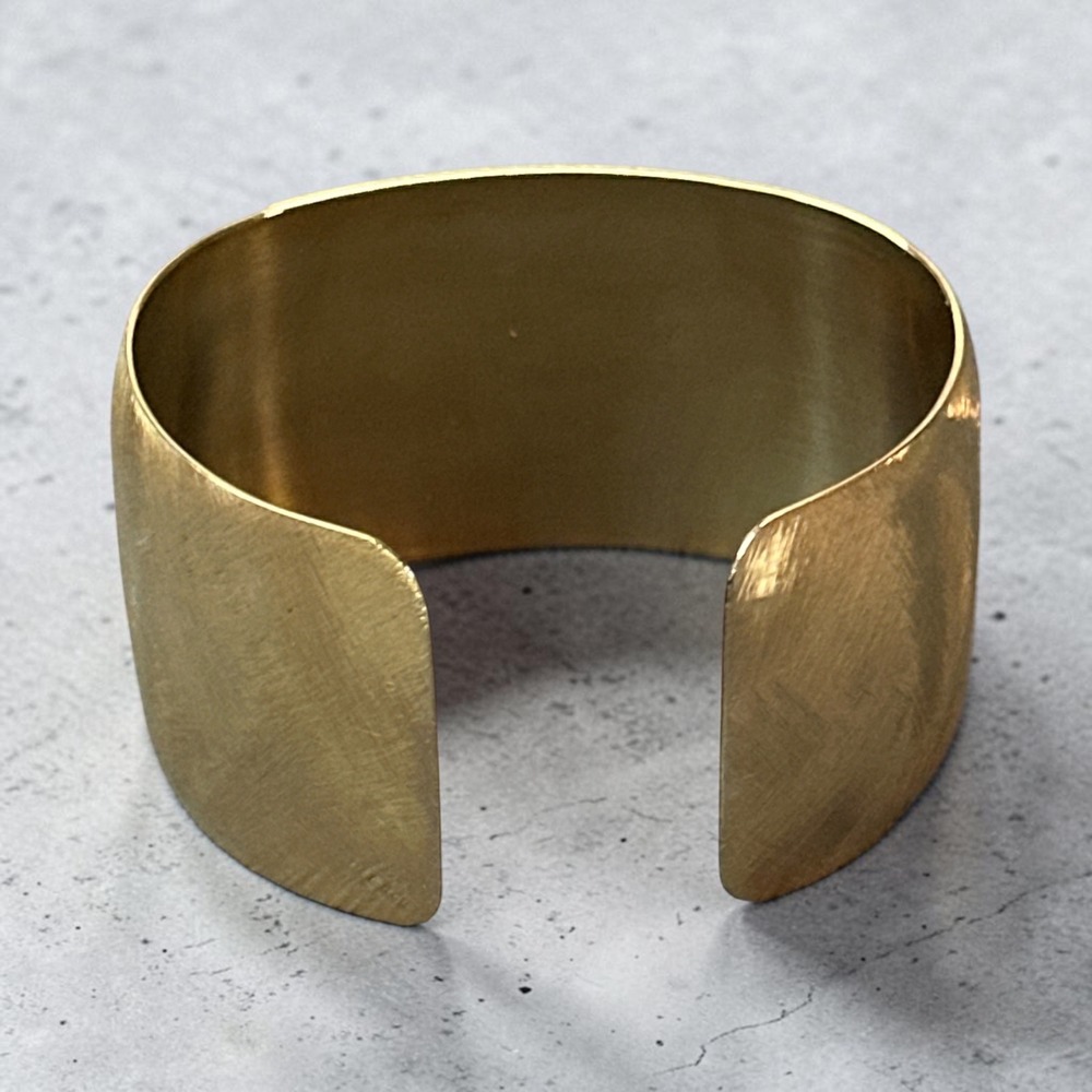 Beautiful Gold Brushed Stainless Steel Wide Cuff Textured Bracelet - Picture 2 of 6
